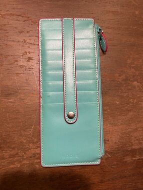 Lodis Teal Card Wallet with Pink Trim and Zip
